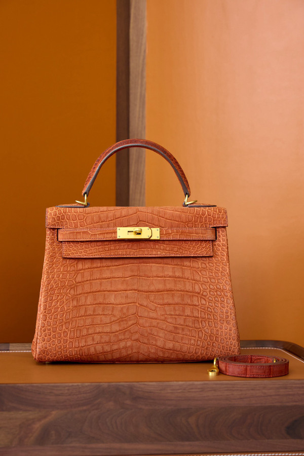 Hermes Fauve Porosus CROCODILE KELLY 28 WITH Gold HARDWARE