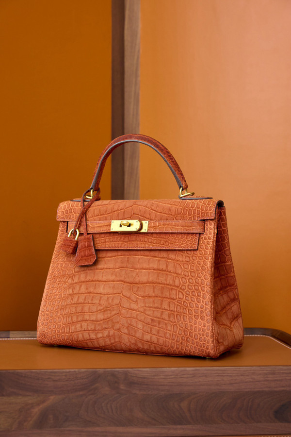 Hermes Fauve Porosus CROCODILE KELLY 28 WITH Gold HARDWARE