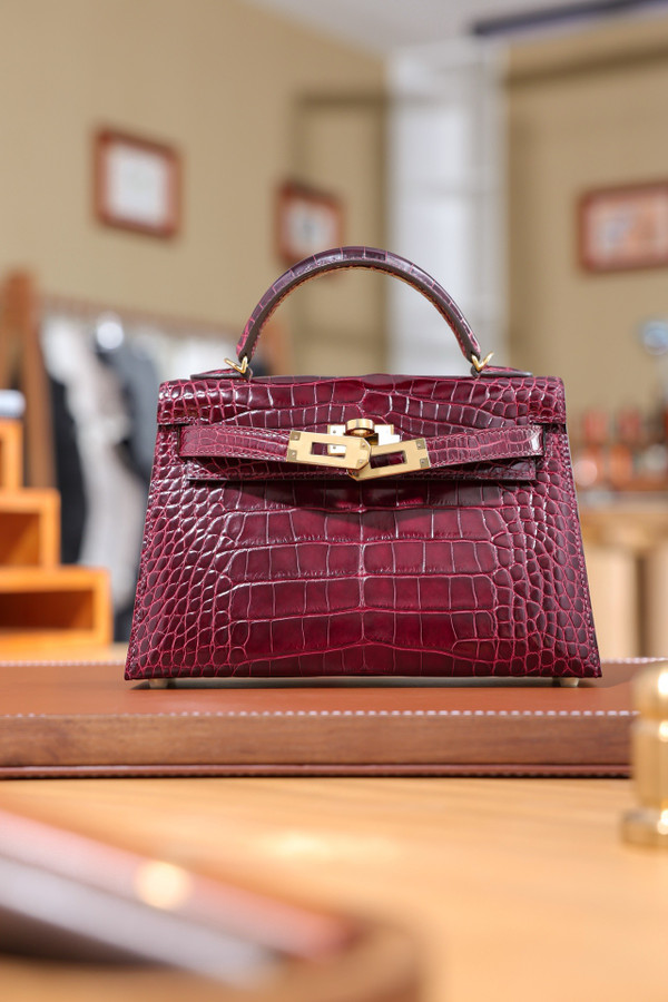 Hermès Kelly 20 Mini II Sellier Cassis Alligator Gold Hardware