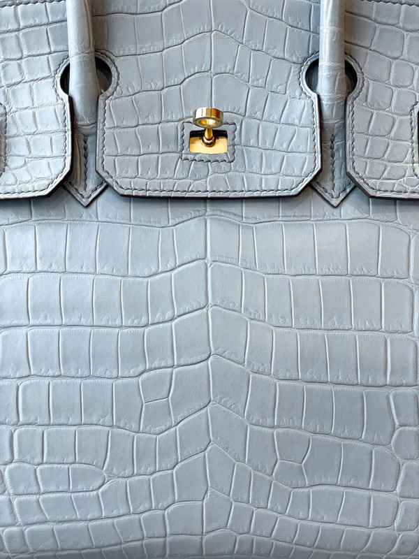 HERMES BIRKIN 30 BAG MATT PEARL GRAY ALLIGATOR GOLD HARDWARE
