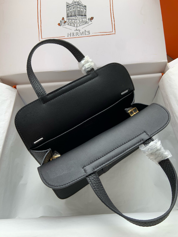 Hermes Halzan 25 Black Clemence Gold Hardware