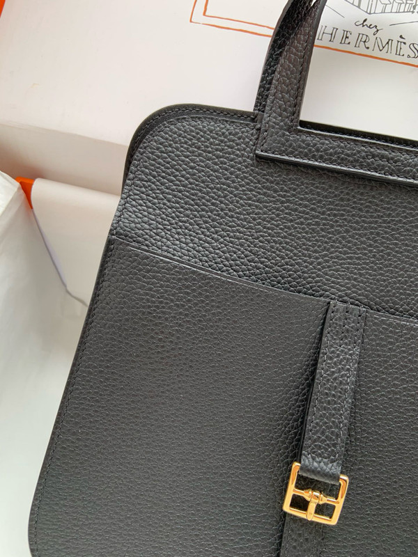 Hermes Halzan 25 Black Clemence Gold Hardware