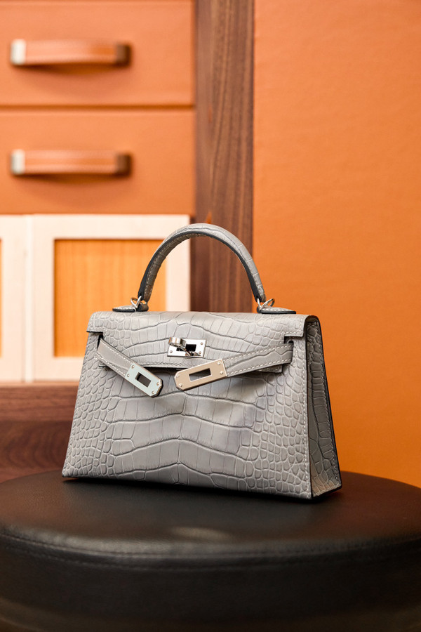 Hermès Kelly 20 Mini II Pearl Gray Matte Alligator Palladium Hardware