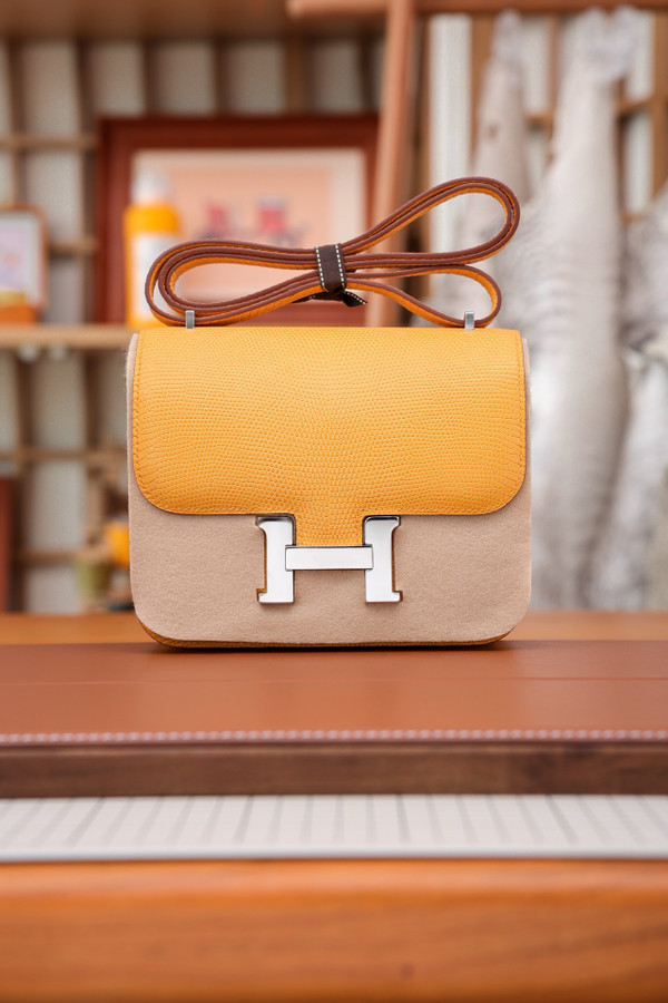Hermes June D'Or  Constance 18 mini Bougainvillea Lizard bag