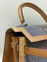 HERMÈS KELLY 25 SELLIER QUADRILLE CHIA SWIFT AND CANVAS PALLADIUM HARDWARE