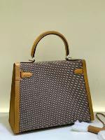 HERMÈS KELLY 25 SELLIER QUADRILLE CHIA SWIFT AND CANVAS PALLADIUM HARDWARE