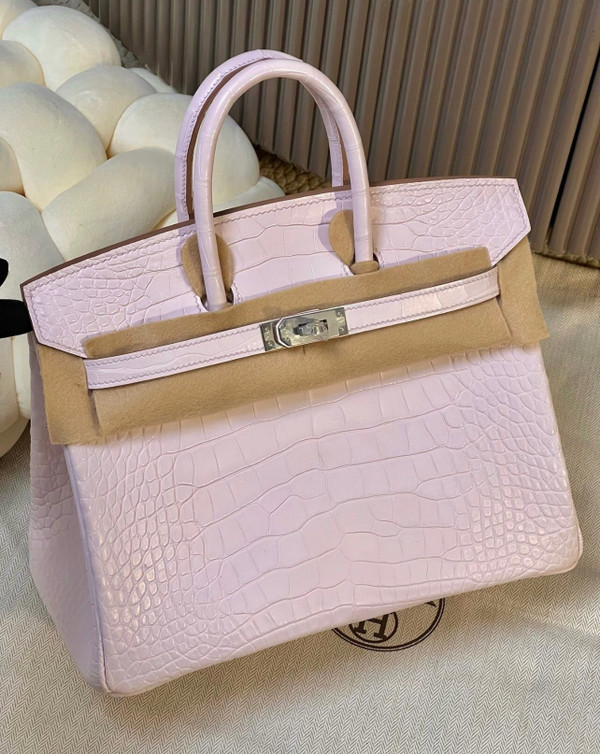 Hermes Birkin 25cm Mauve Pale  Matte Alligator  with Palladium hardware