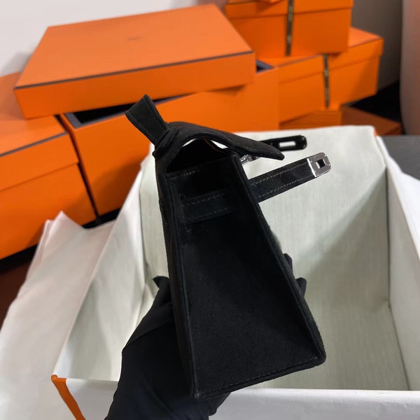 Hermès Kelly Pochette Black Doblis Suede Bag