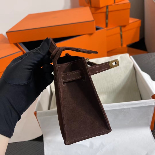 Hermès Kelly Pochette Chocolate Doblis Suede Bag