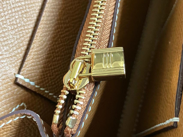 Hermes Gold Kelly To Go Tressage wallet With Gold Hardware