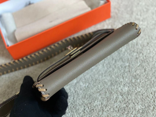 Hermes Etoupe Kelly To Go Tressage wallet With Gold Hardware