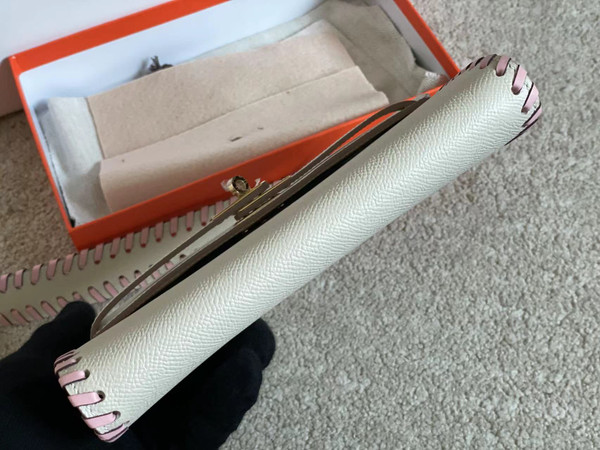 Hermes Craie Kelly To Go Tressage wallet With Gold Hardware