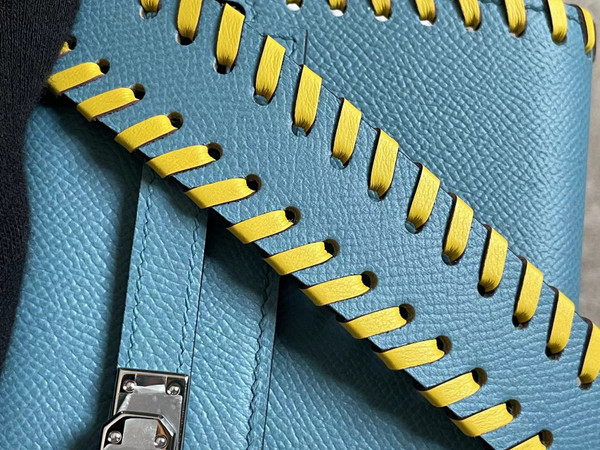 Hermes Blue Jean Kelly To Go Tressage wallet With Palladium Hardware