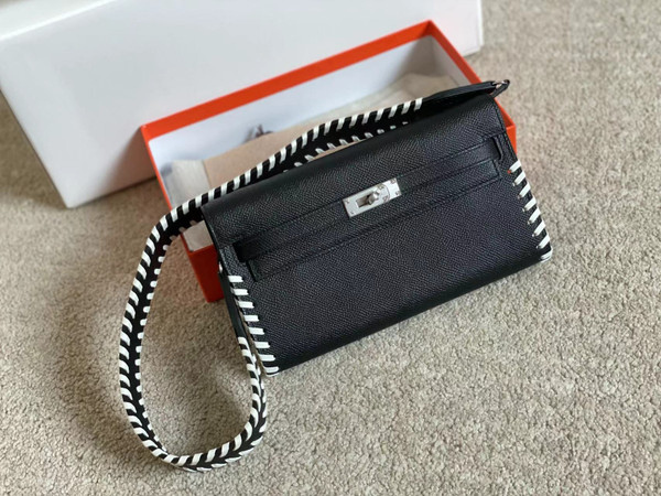 Hermes Black Kelly To Go Tressage wallet With Palladium Hardware