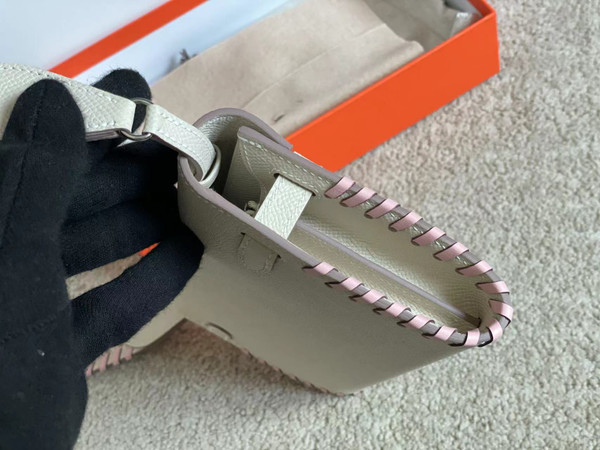 Hermes Craie Kelly To Go Tressage wallet With Palladium Hardware