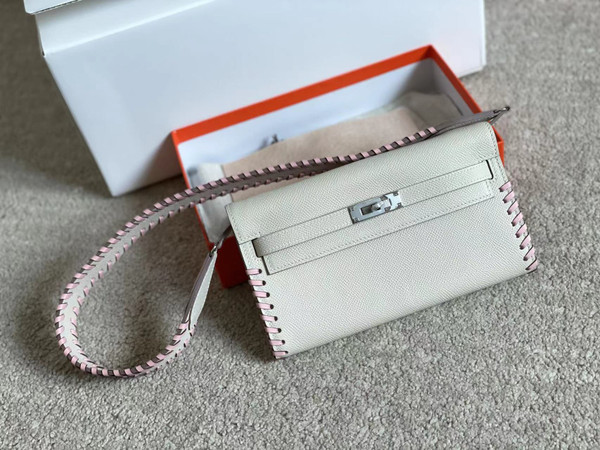 Hermes Craie Kelly To Go Tressage wallet With Palladium Hardware