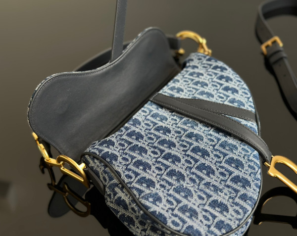 Christian Dior Saddle Bag with Strap  Blue Denim Dior Oblique Jacquard