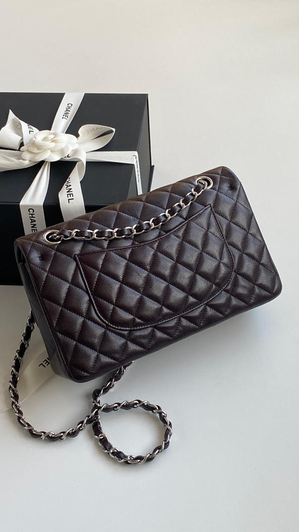 CHANEL SS2024 Chocolate Caviar Leather Classic Double Flap 2.55 Shoulder Bag Gold HW
