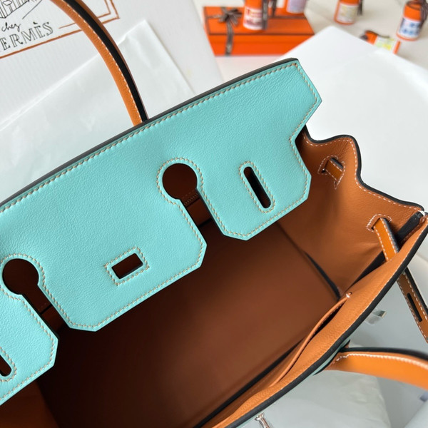 Hermès Blue Atoll/Toffee Birkin 30 cm Swift Leather Palladium Hardware