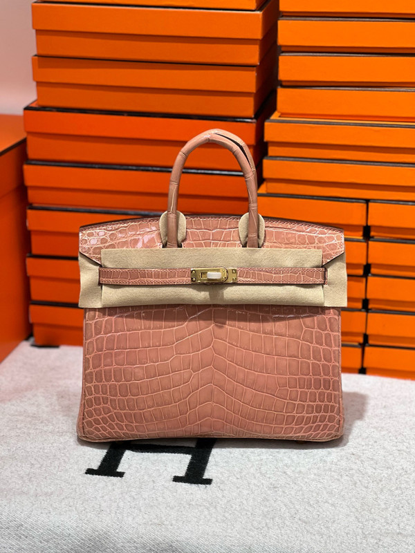 HERMES Rose Birkin 25 Matt alligator crocodile skin