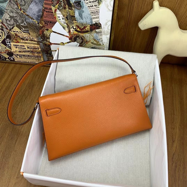 Hermes Kelly Elan Shoulder Strap Bag with Ostrich Feathers Orange