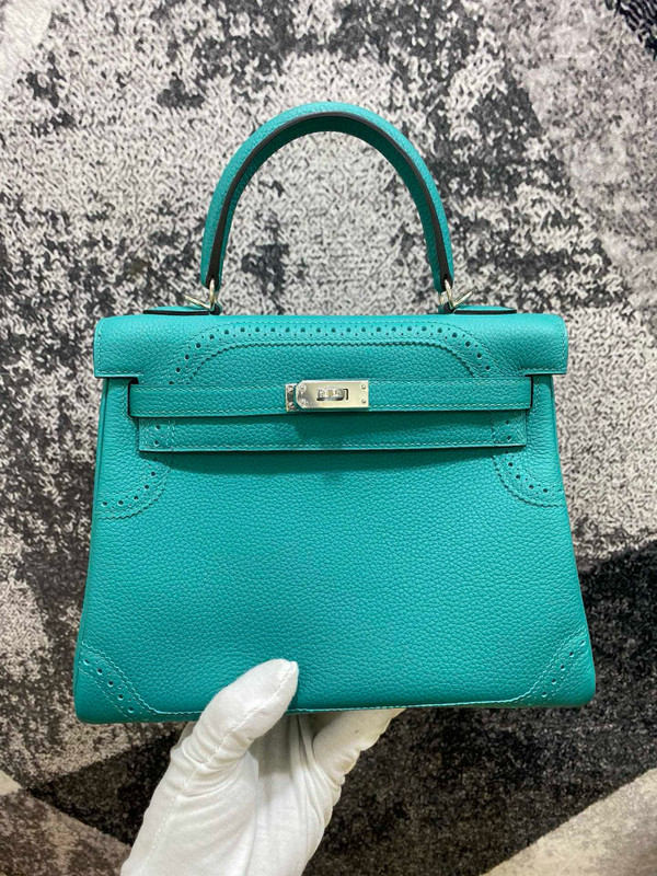 Hermès  Malachite Kelly Lace 25  Togo Palladium Hardware