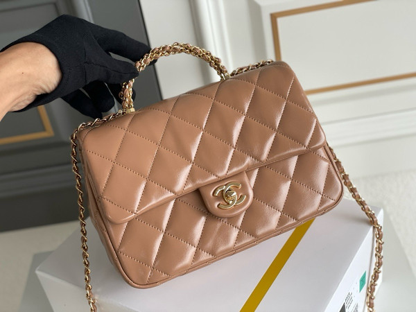 Chanel MINI FLAP BAG WITH TOP HANDLE CARAMEL