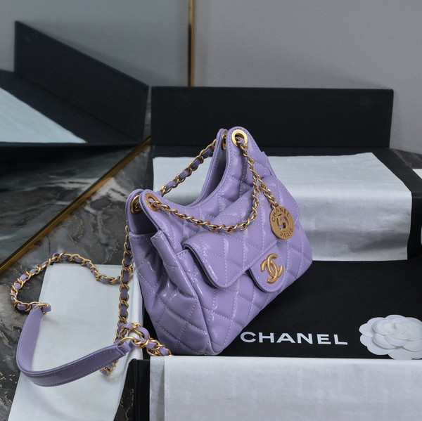 Chanel Purple Shiny Crumpled Calfskin  HOBO BAG