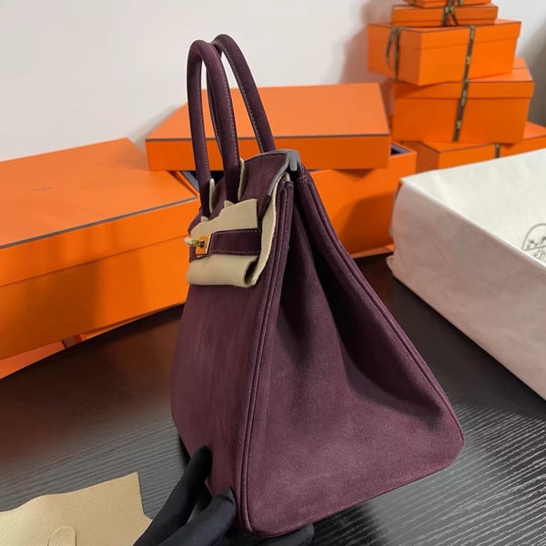 HERMES LIMITED EDITION SUEDE BIRKIN 30 BAG RARE DOBLIS BORDEAUX GOLD HARDWARE