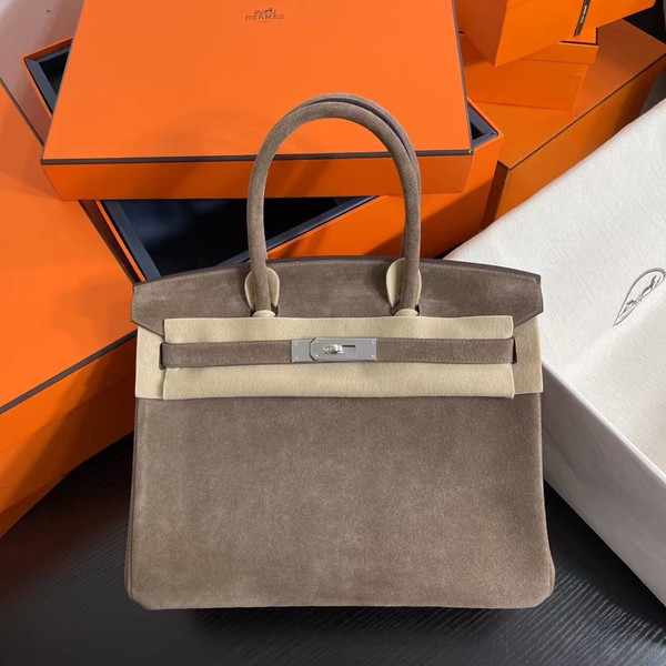 HERMES LIMITED EDITION SUEDE BIRKIN 30 BAG RARE ETOUPE DOBLIS PALLADIUM HARDWARE