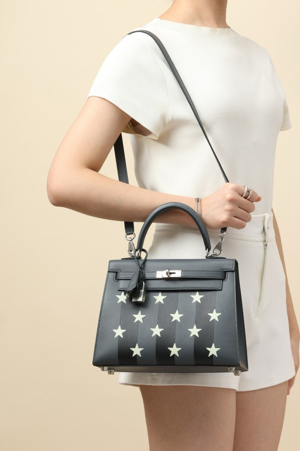 Hermes Limited Edition Star Kelly 25 cm Black/Grey Epsom Palladium Hardware