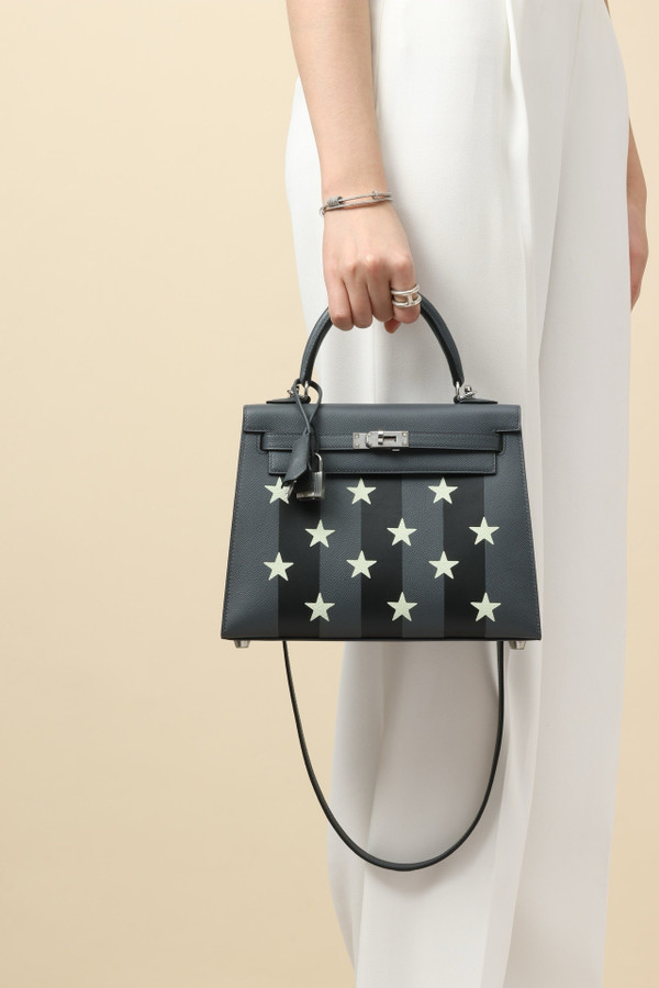 Hermes Limited Edition Star Kelly 25 cm Black/Grey Epsom Palladium Hardware