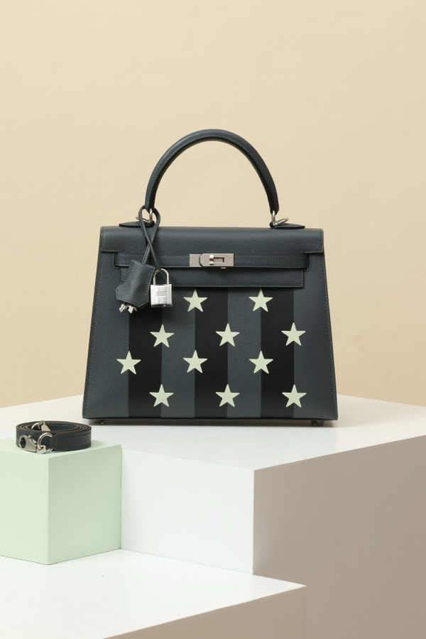 Hermes Limited Edition Star Kelly 25 cm Black/Grey Epsom Palladium Hardware