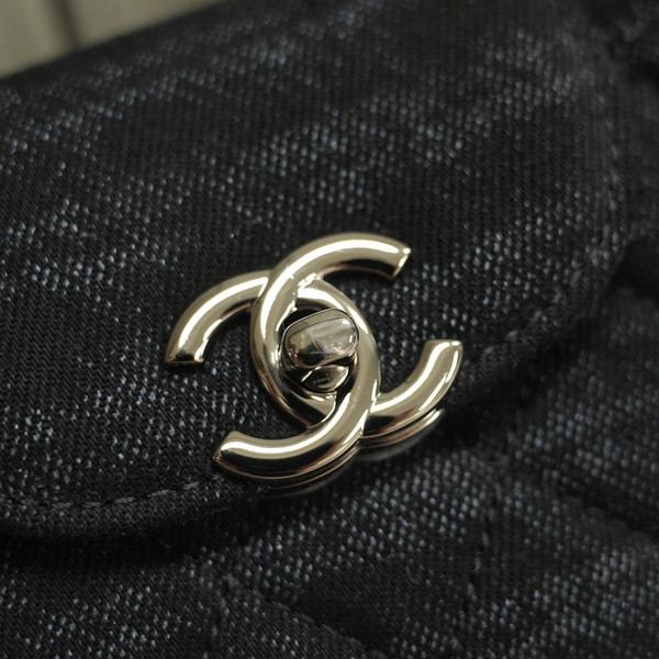 Chanel Kelly Mini Shopping Bag Black Denim