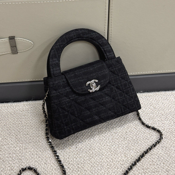 Chanel Kelly Mini Shopping Bag Black Denim