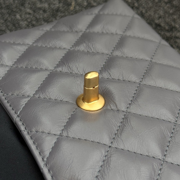 Chanel Small Kelly Shopper Grey Shiny Aged Calfskin Brushed Gold Hardware
