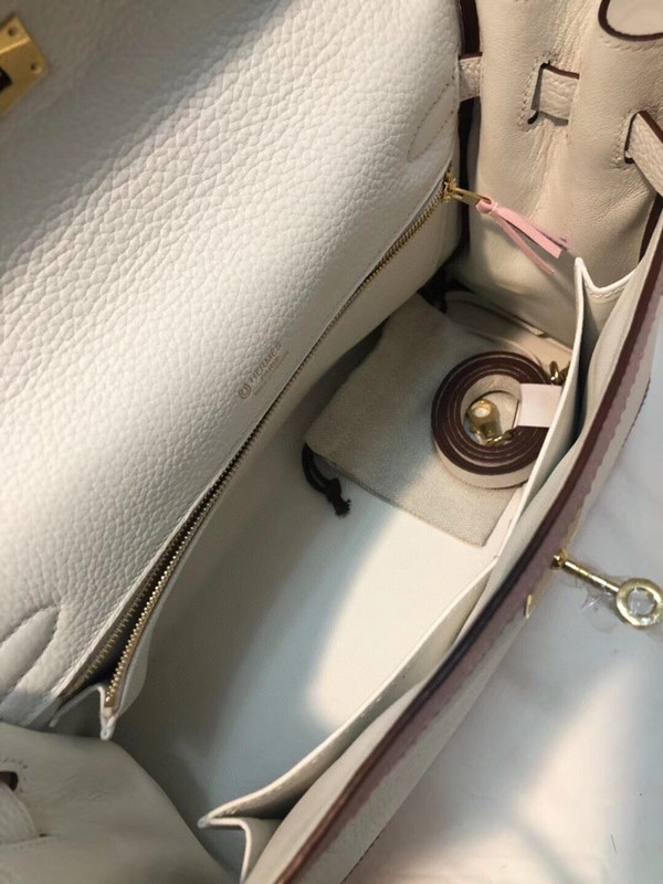 Hermes Special Order Craie/ Pink Kelly 28 Lace Bag Togo and Swift Leather