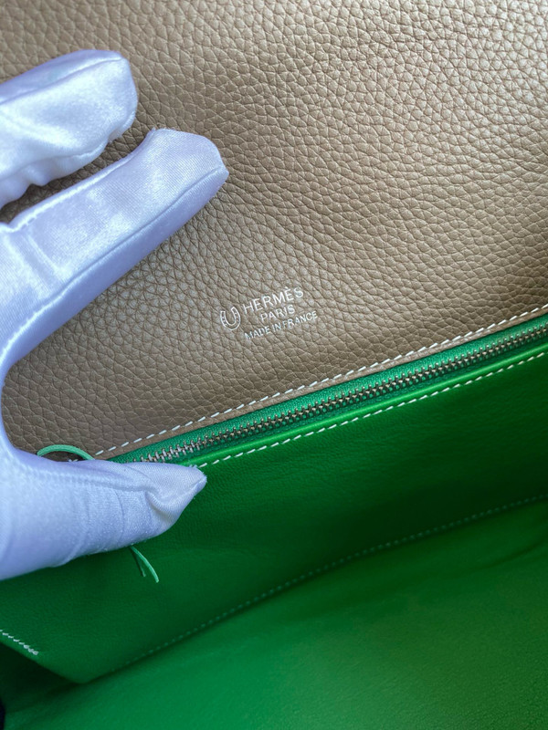 Hermes Special Order Bamboo/Etoupe/Olive Kelly 28 Lace Bag Everolour/Togo/Suede and Swift Leather