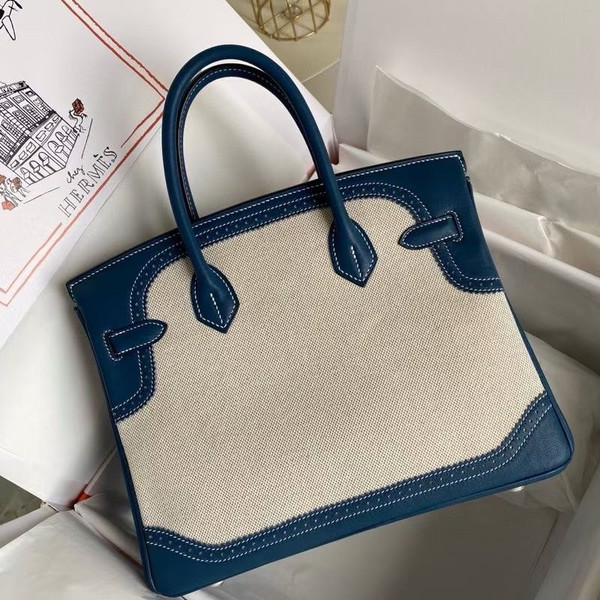 Hermes Birkin Ghillies 40 cm handbag in Green Swift Leather and Beige canvas