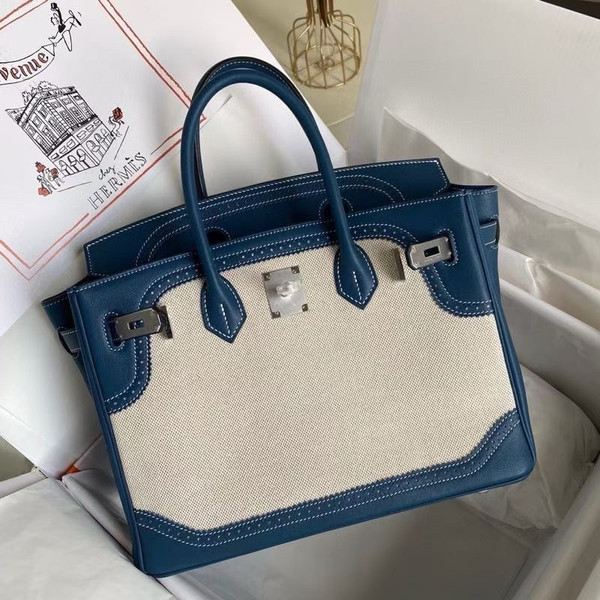 Hermes Birkin Ghillies 40 cm handbag in Green Swift Leather and Beige canvas