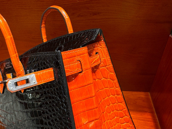 Hermès Birkin 20 Black/Orange porosus crocodile Palladium Hardware