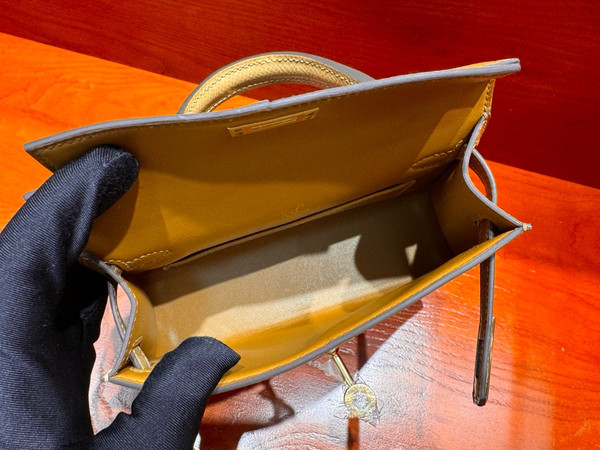Hermes Kelly Casaque bag mini Gold/Etoupe Sellier Epsom leather Gold hardware