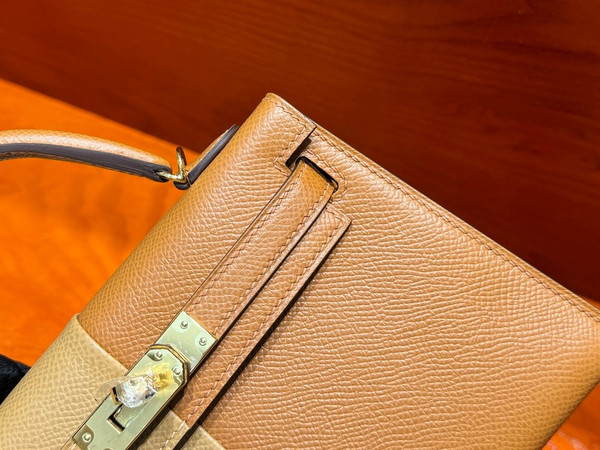 Hermes Kelly Casaque bag mini Gold/Etoupe Sellier Epsom leather Gold hardware