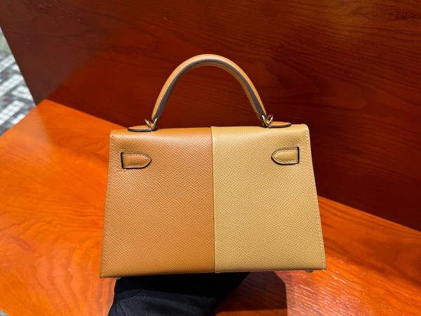 Hermes Kelly Casaque bag mini Gold/Etoupe Sellier Epsom leather Gold hardware