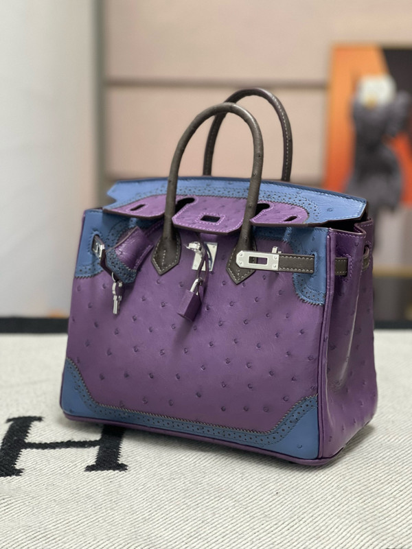 Hermes Birkin Tri-Coloured Ghillies 25 cm handbag in Ostrich