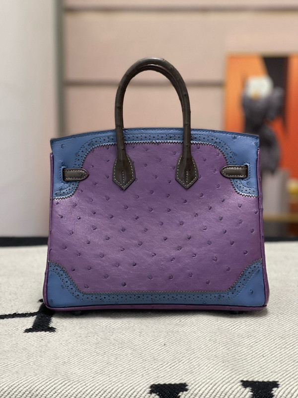 Hermes Birkin Tri-Coloured Ghillies 25 cm handbag in Ostrich