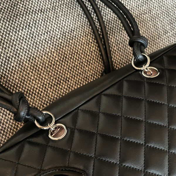 Vintage Chanel Cambon Bowler Bag Black Calfskin Silver Hardware