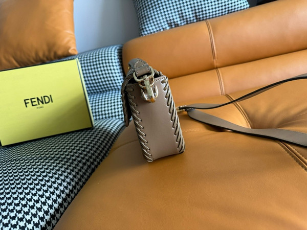 FENDI Interlaced Leather Baguette Bag Brown