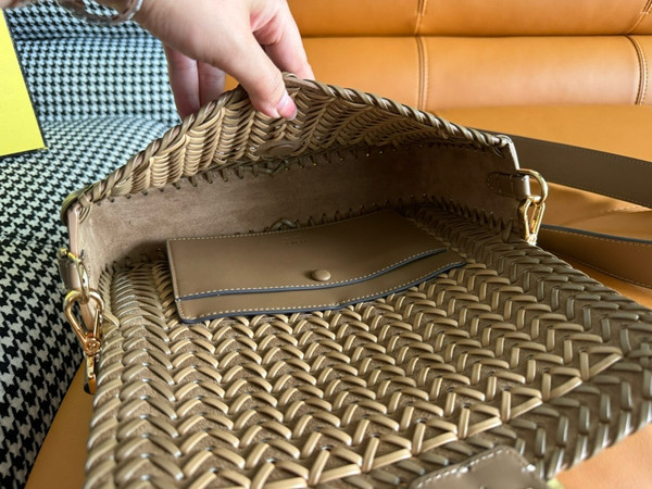 FENDI Interlaced Leather Baguette Bag Brown
