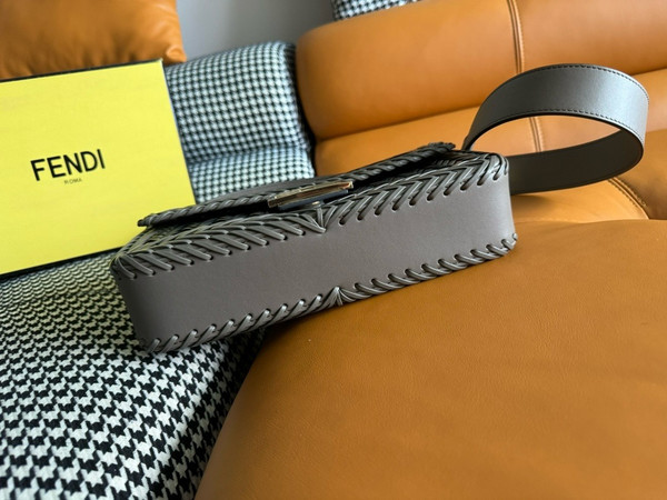 FENDI Interlaced Leather Baguette Bag Black